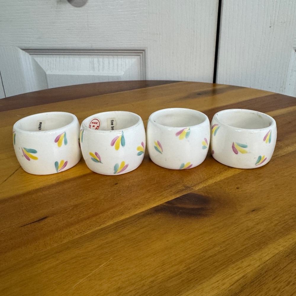 Vintage fine bone china watercolor floral napkin rings set of 4‎